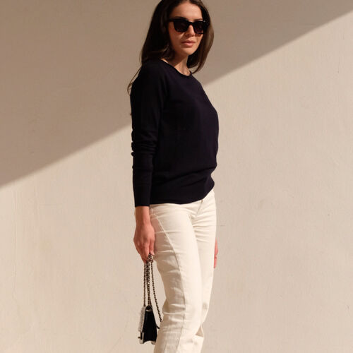 Pull basique à manches longues en coton mélangé